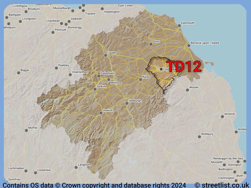 Where the TD12 postcode district lies within the wider  postcode area