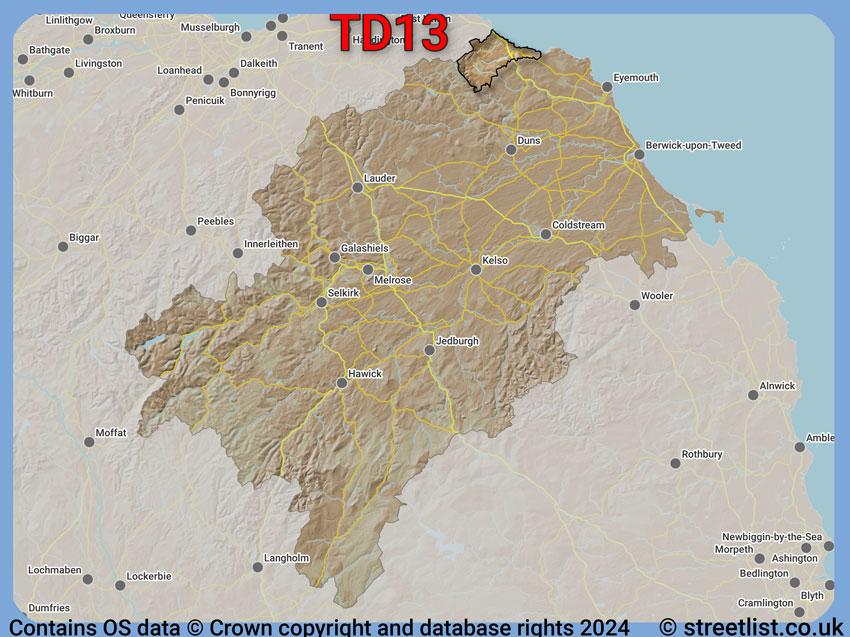 Where the TD13 postcode district lies within the wider  postcode area