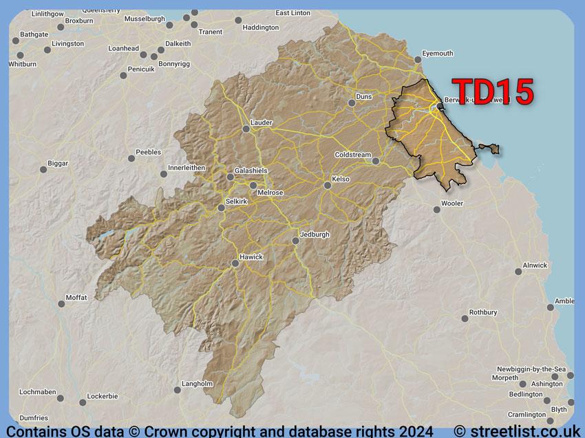 Where the TD15 postcode district lies within the wider  postcode area