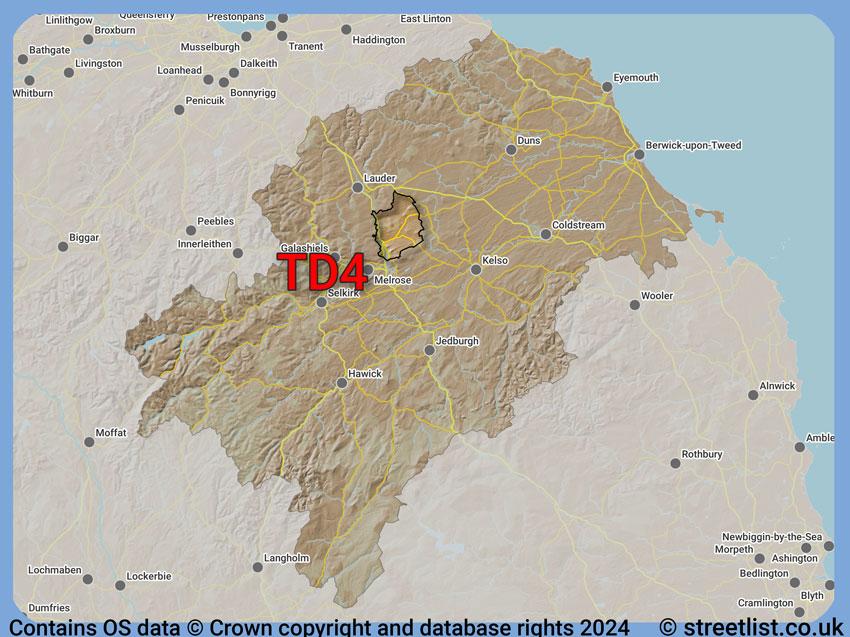 Where the TD4 postcode district lies within the wider  postcode area