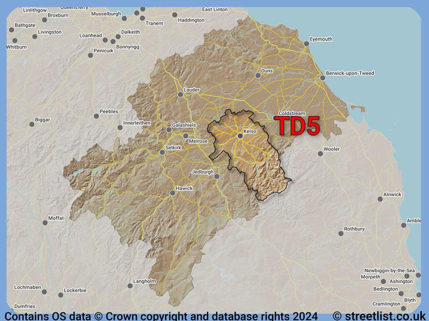 Where the TD5 postcode district lies within the wider  postcode area