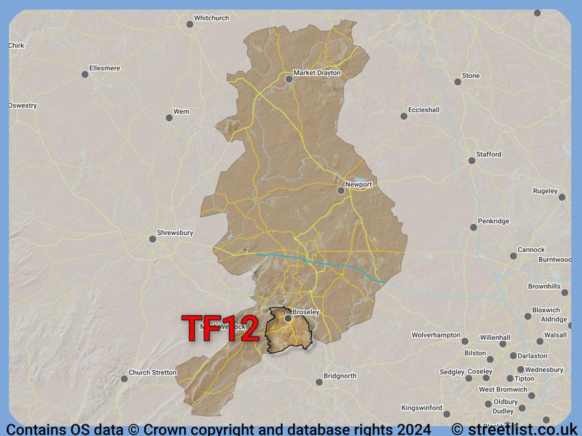 Where the TF12 postcode district lies within the wider  postcode area