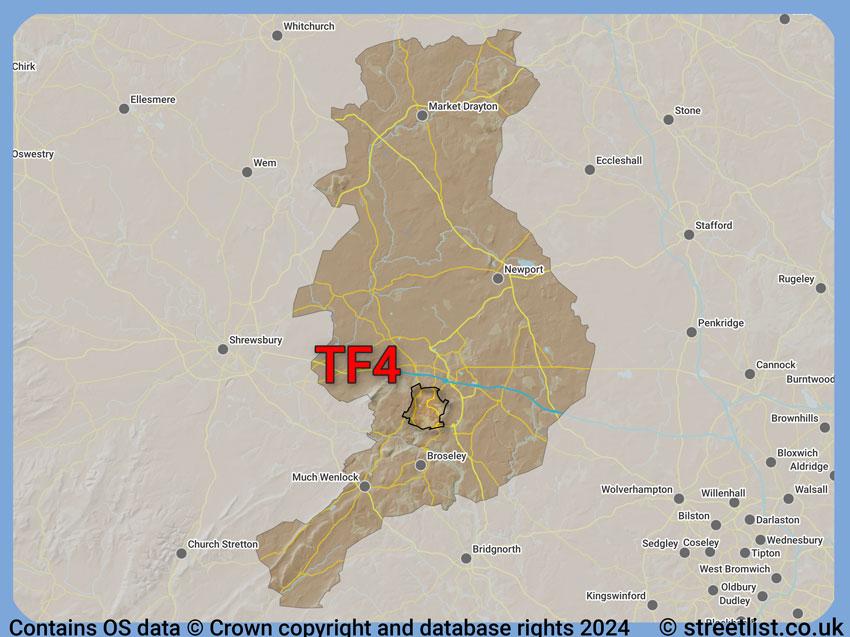 Where the TF4 postcode district lies within the wider  postcode area