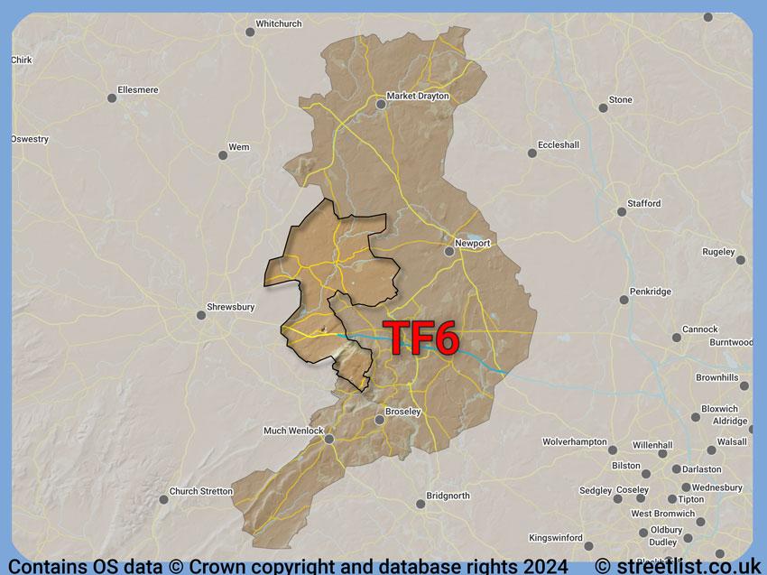 Where the TF6 postcode district lies within the wider  postcode area