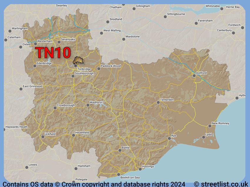 Where the TN10 postcode district lies within the wider  postcode area