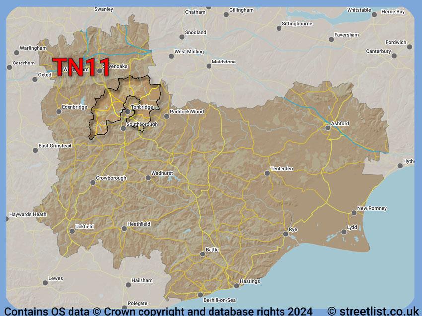 Where the TN11 postcode district lies within the wider  postcode area