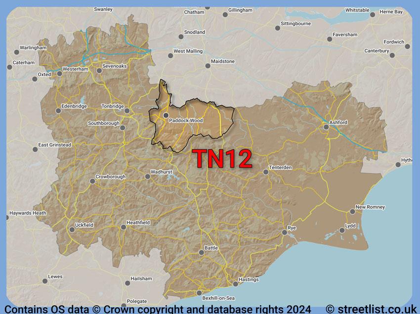 Where the TN12 postcode district lies within the wider  postcode area