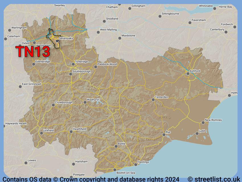 Where the TN13 postcode district lies within the wider  postcode area