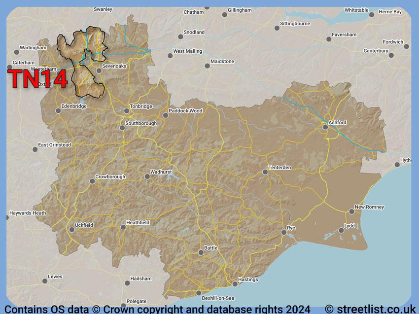 Where the TN14 postcode district lies within the wider  postcode area