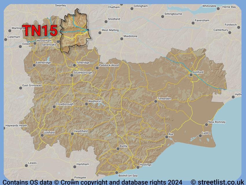 Where the TN15 postcode district lies within the wider  postcode area