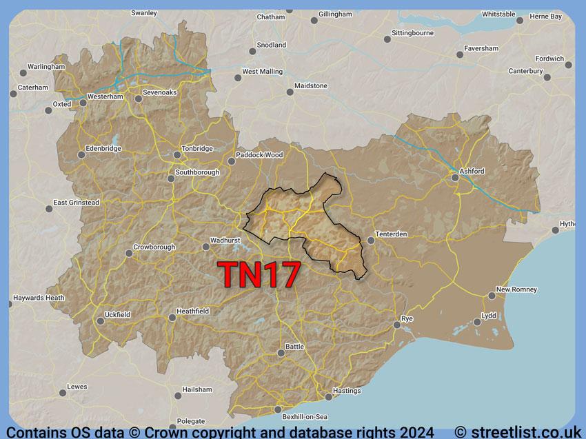 Where the TN17 postcode district lies within the wider  postcode area