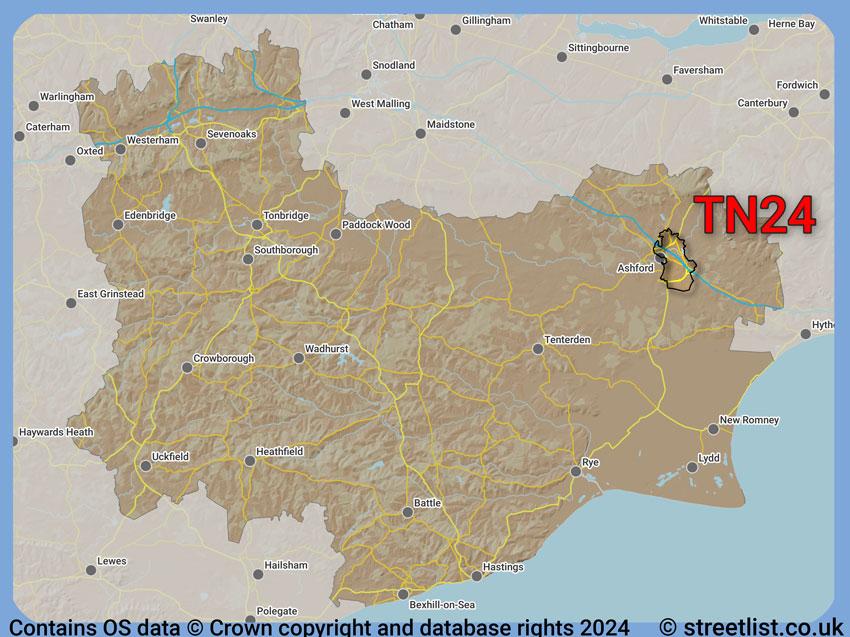 Where the TN24 postcode district lies within the wider  postcode area