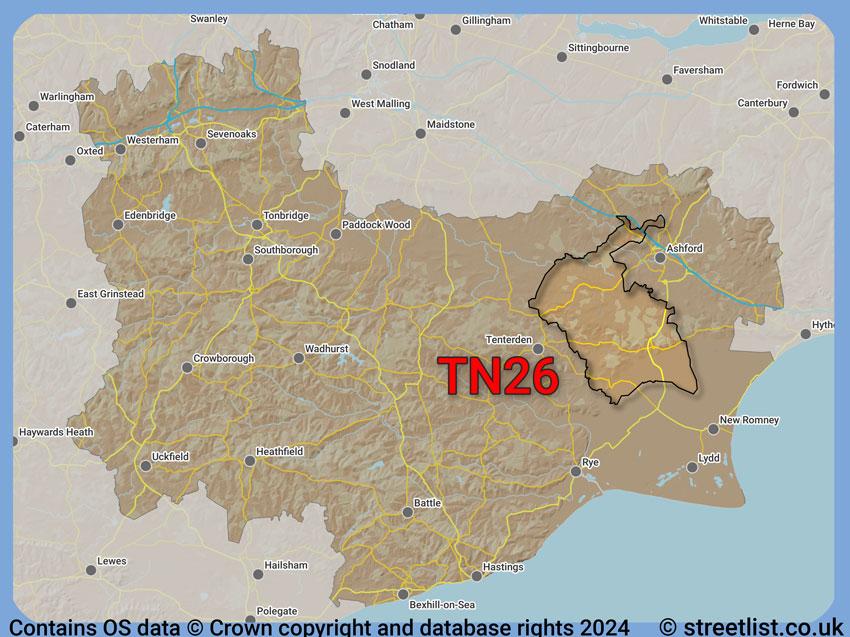 Where the TN26 postcode district lies within the wider  postcode area