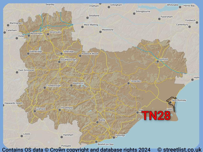 Where the TN28 postcode district lies within the wider  postcode area