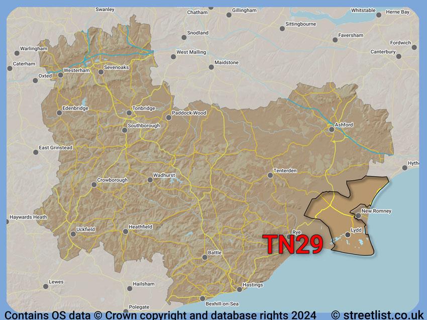 Where the TN29 postcode district lies within the wider  postcode area