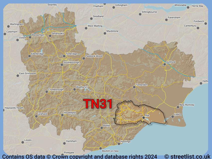 Where the TN31 postcode district lies within the wider  postcode area