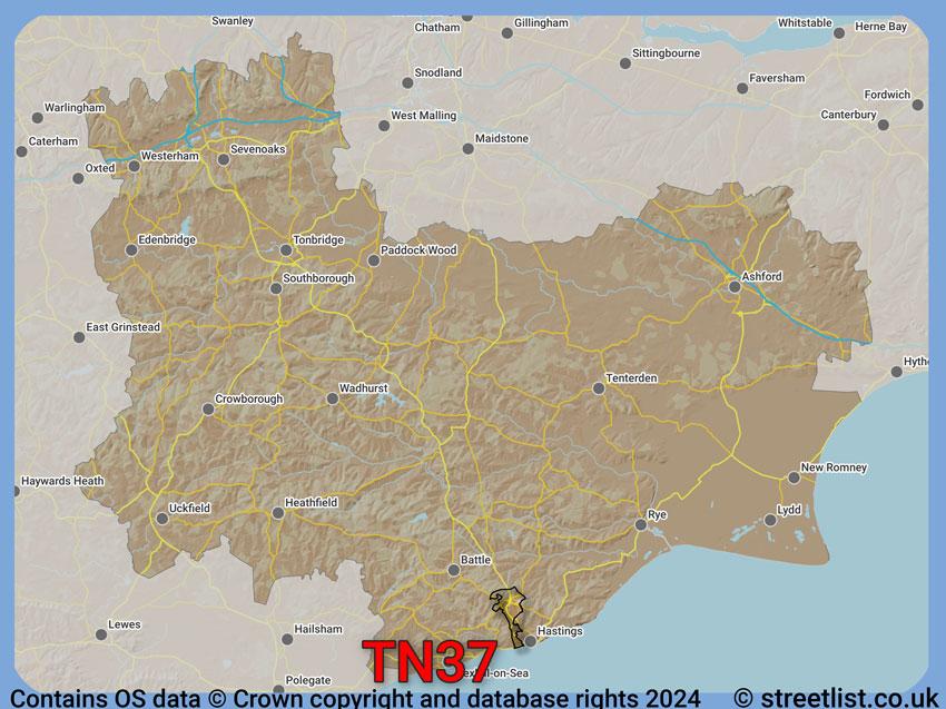 Where the TN37 postcode district lies within the wider  postcode area