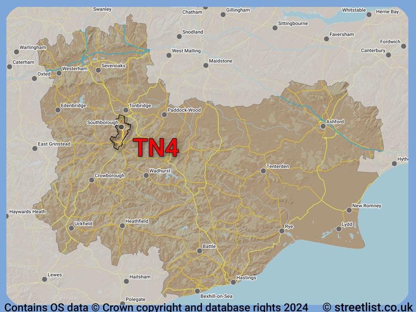 Where the TN4 postcode district lies within the wider  postcode area