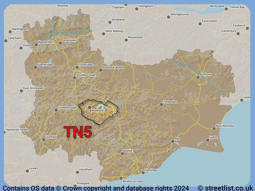 Where the TN5 postcode district lies within the wider  postcode area