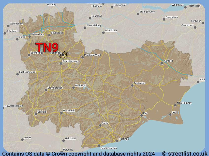 Where the TN9 postcode district lies within the wider  postcode area