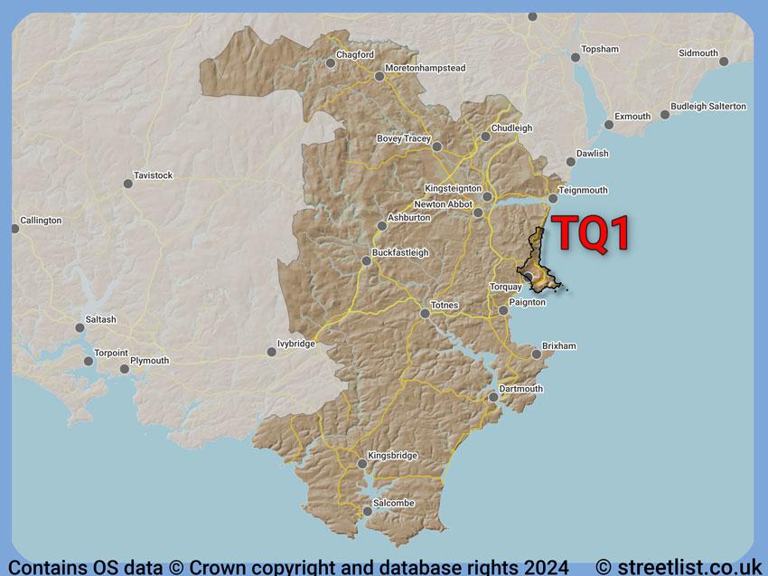 Where the TQ1 postcode district lies within the wider  postcode area