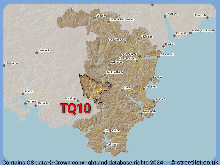 Where the TQ10 postcode district lies within the wider  postcode area