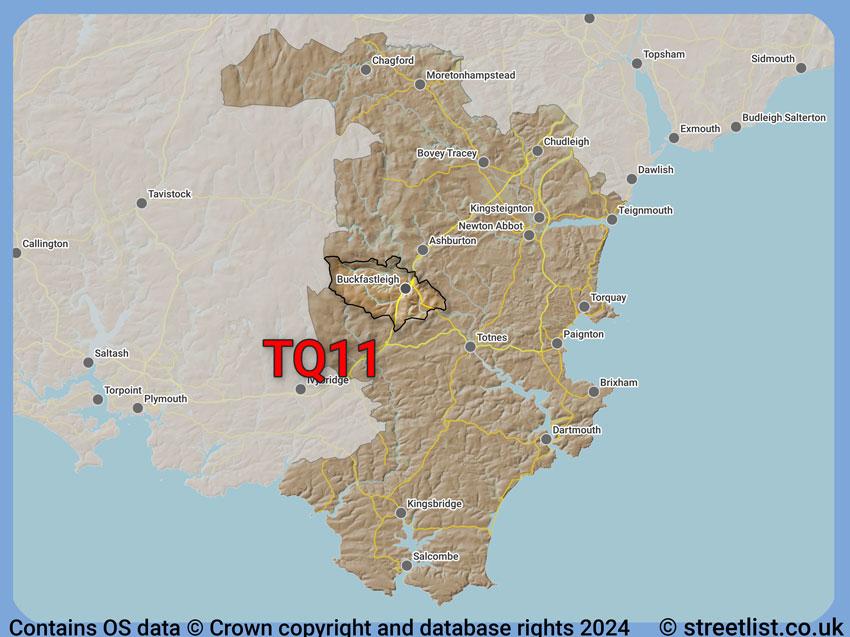 Where the TQ11 postcode district lies within the wider  postcode area