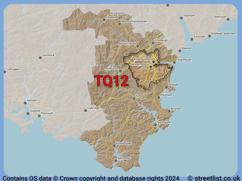 Where the TQ12 postcode district lies within the wider  postcode area