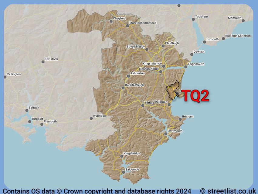 Where the TQ2 postcode district lies within the wider  postcode area