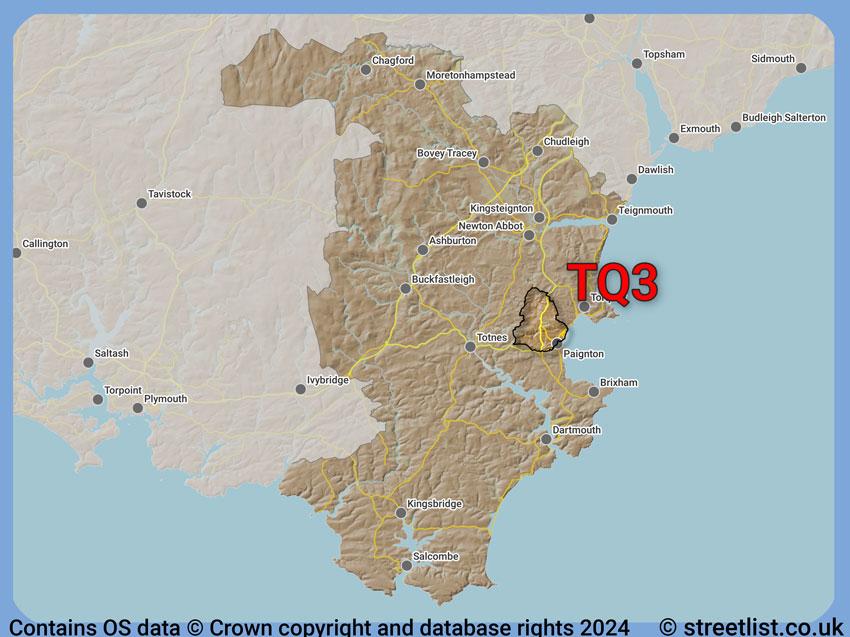 Where the TQ3 postcode district lies within the wider  postcode area