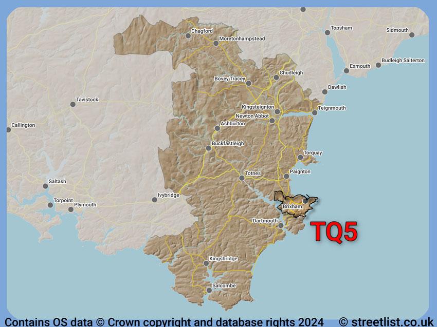 Where the TQ5 postcode district lies within the wider  postcode area