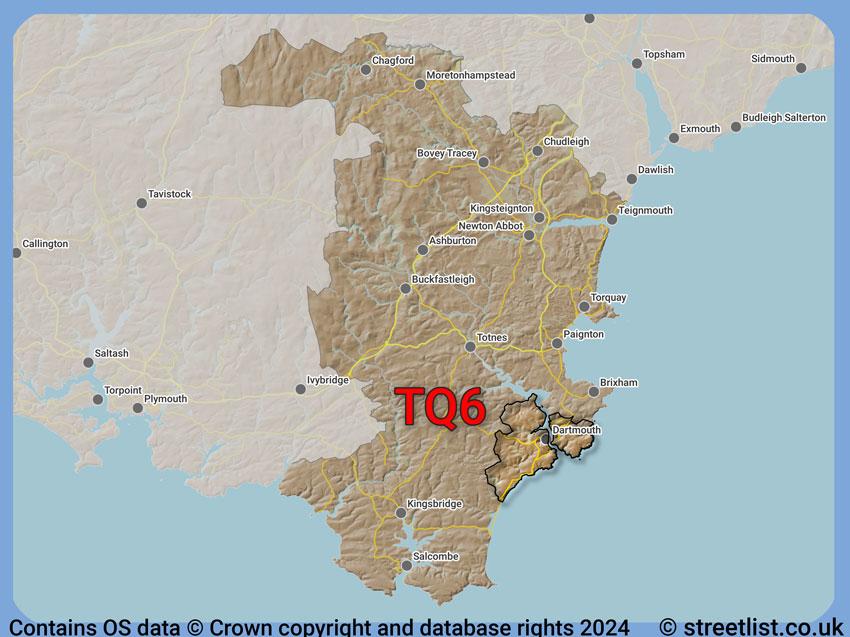 Where the TQ6 postcode district lies within the wider  postcode area