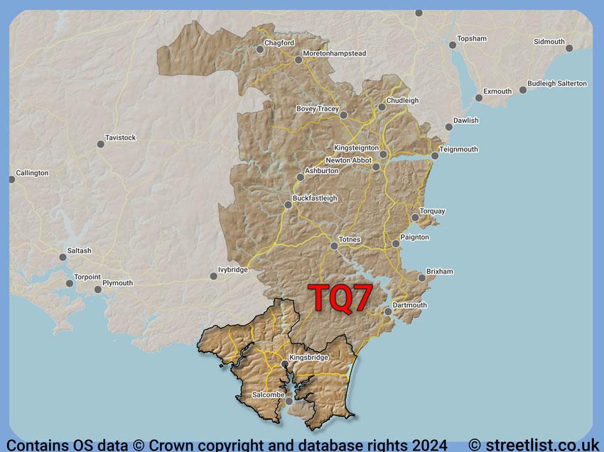 Where the TQ7 postcode district lies within the wider  postcode area