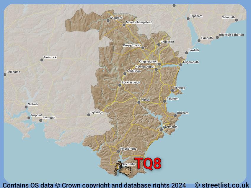 Where the TQ8 postcode district lies within the wider  postcode area