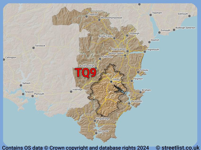 Where the TQ9 postcode district lies within the wider  postcode area