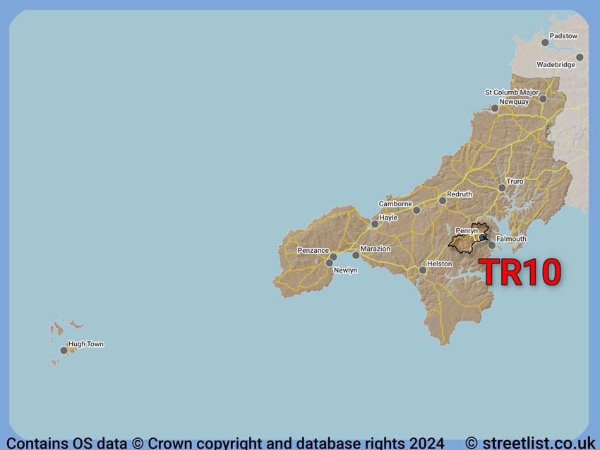 Where the TR10 postcode district lies within the wider  postcode area