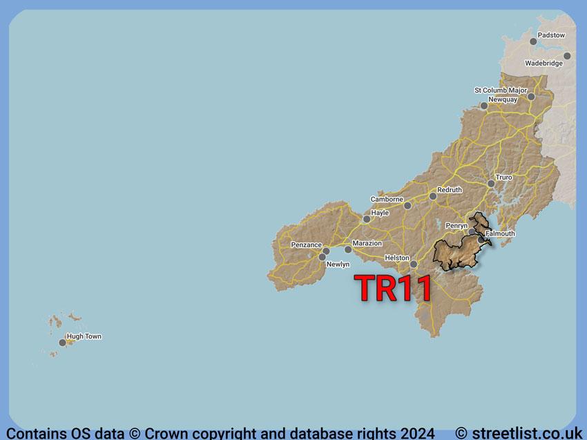 Where the TR11 postcode district lies within the wider  postcode area