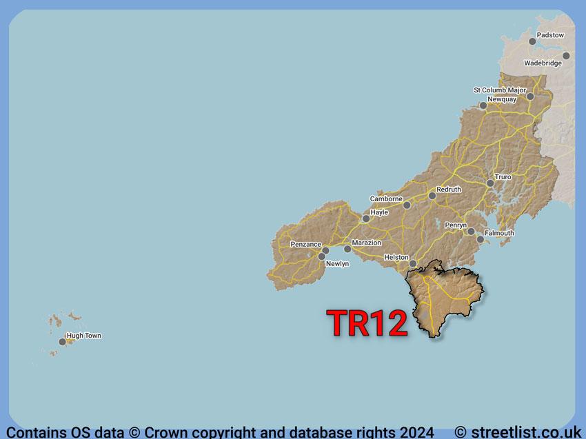 Where the TR12 postcode district lies within the wider  postcode area