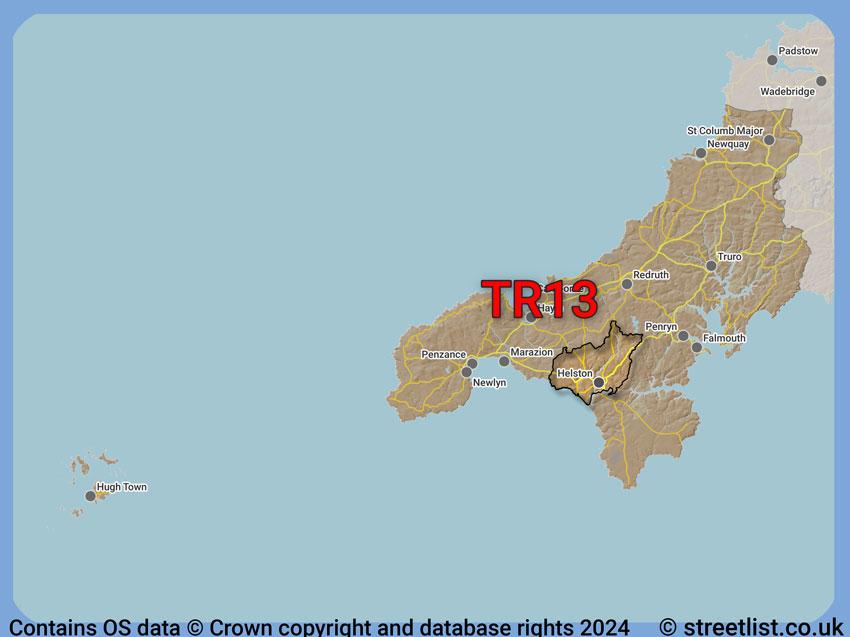 Where the TR13 postcode district lies within the wider  postcode area