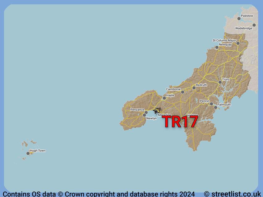 Where the TR17 postcode district lies within the wider  postcode area