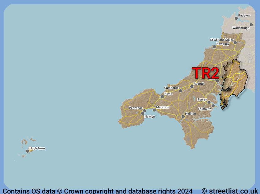 Where the TR2 postcode district lies within the wider  postcode area