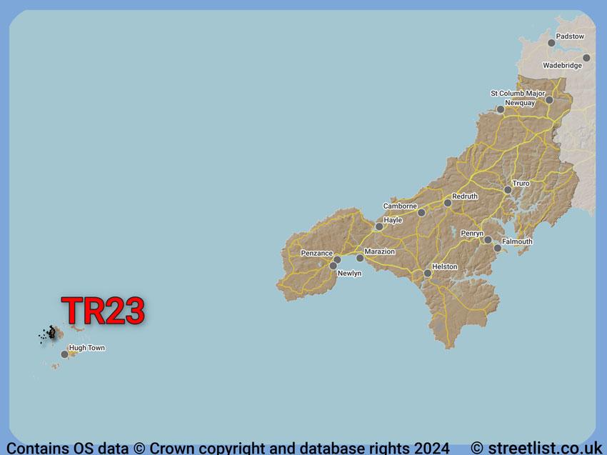 Where the TR23 postcode district lies within the wider  postcode area