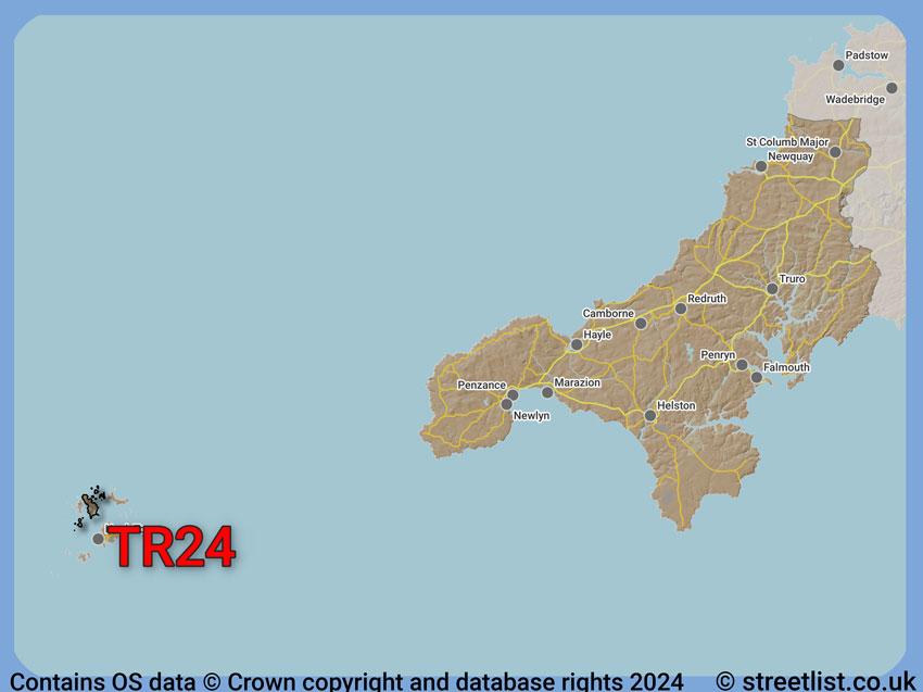 Where the TR24 postcode district lies within the wider  postcode area