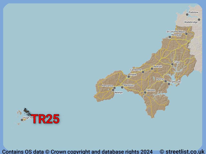 Where the TR25 postcode district lies within the wider  postcode area