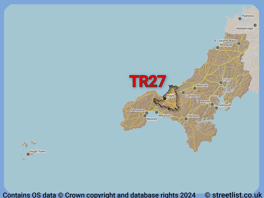 Where the TR27 postcode district lies within the wider  postcode area