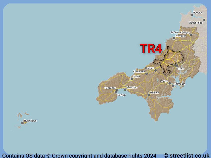 Where the TR4 postcode district lies within the wider  postcode area