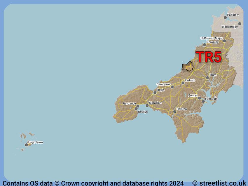 Where the TR5 postcode district lies within the wider  postcode area