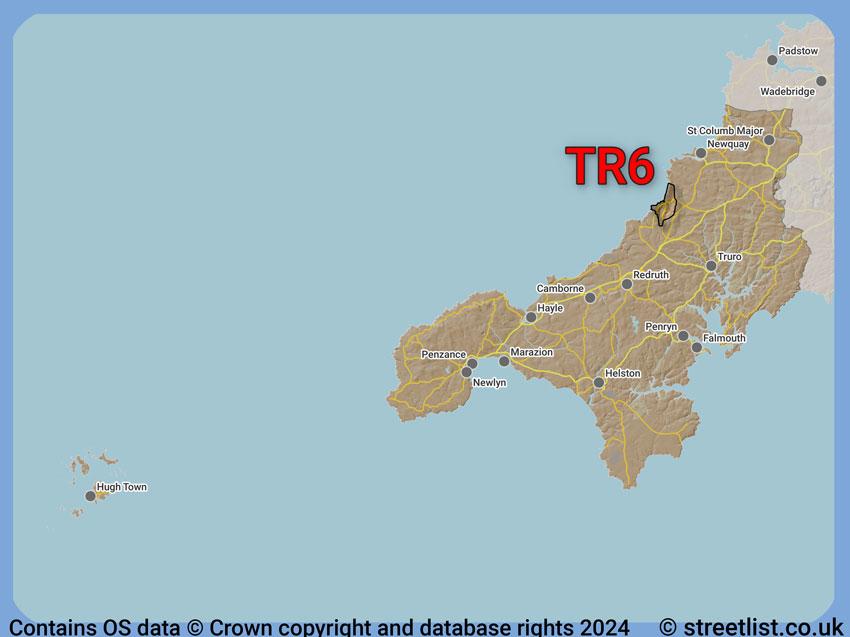 Where the TR6 postcode district lies within the wider  postcode area