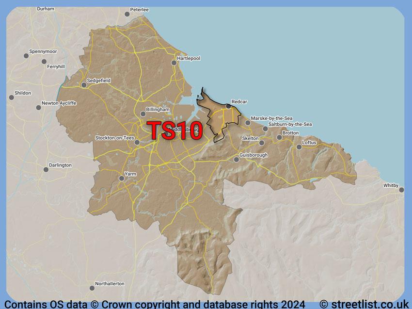 Where the TS10 postcode district lies within the wider  postcode area