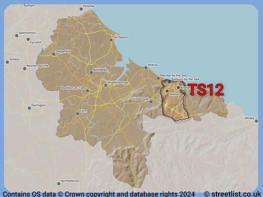 Where the TS12 postcode district lies within the wider  postcode area